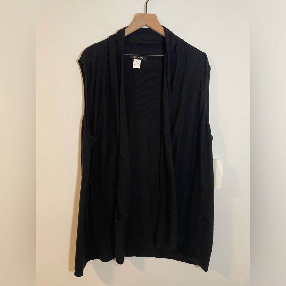 NWT Foxcroft Black Sleeveless Sweater Cadigan Layer Women’s Size 1X 100% Cotton - Picture 1 of 7